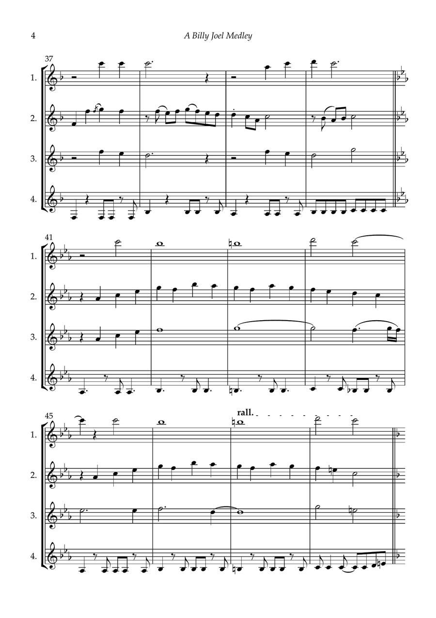 Medley: Uptown Girl with Lullabye (Goodnight, My Angel) and The Longest Time Woodwind Quartet scores gallery preview page 6