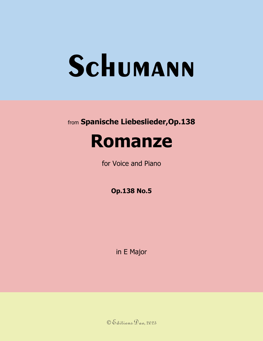 Romanze, Version III, by Schumann, Op.138 No.5, in E Major Piano, Vocal scores gallery preview page 1