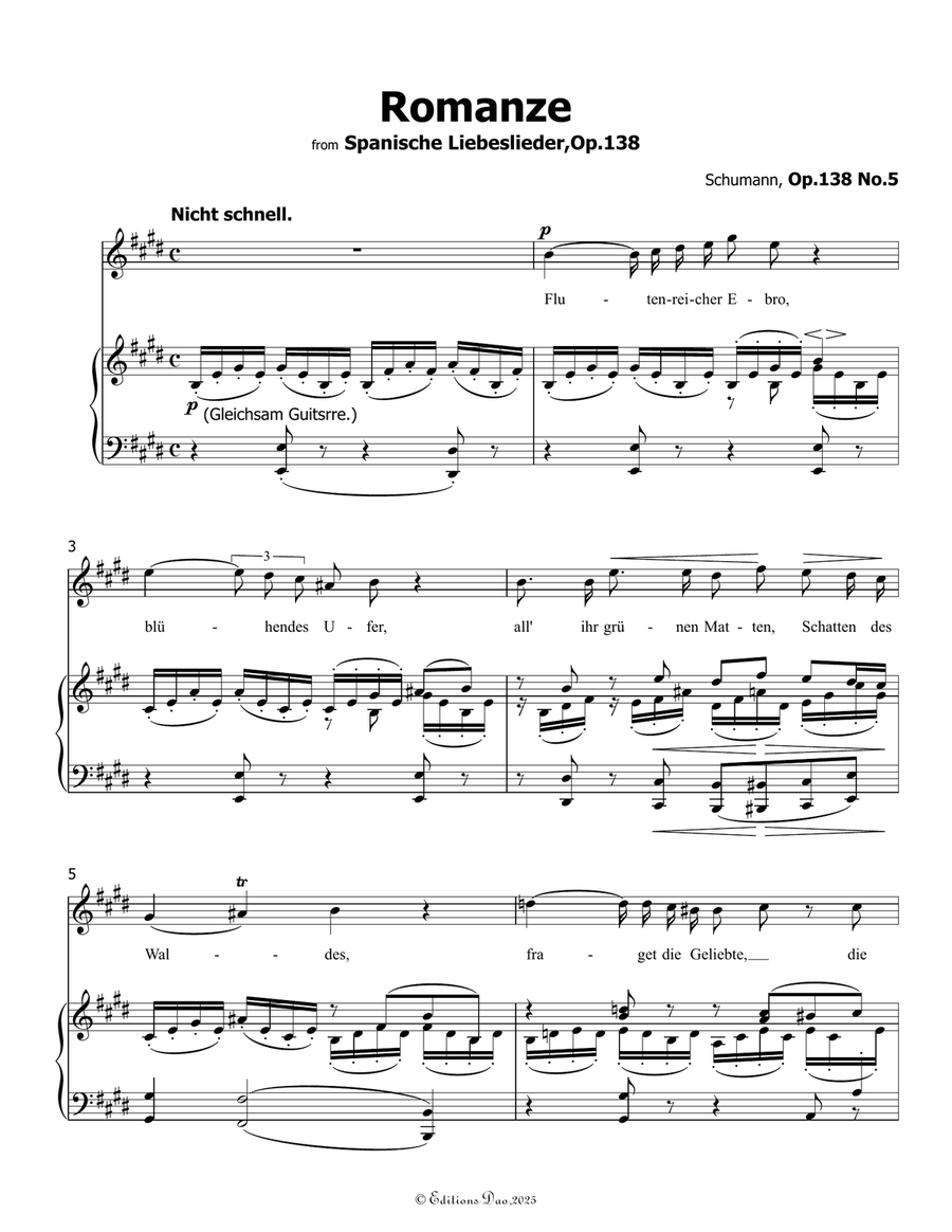 Romanze, Version III, by Schumann, Op.138 No.5, in E Major Piano, Vocal scores gallery preview page 3
