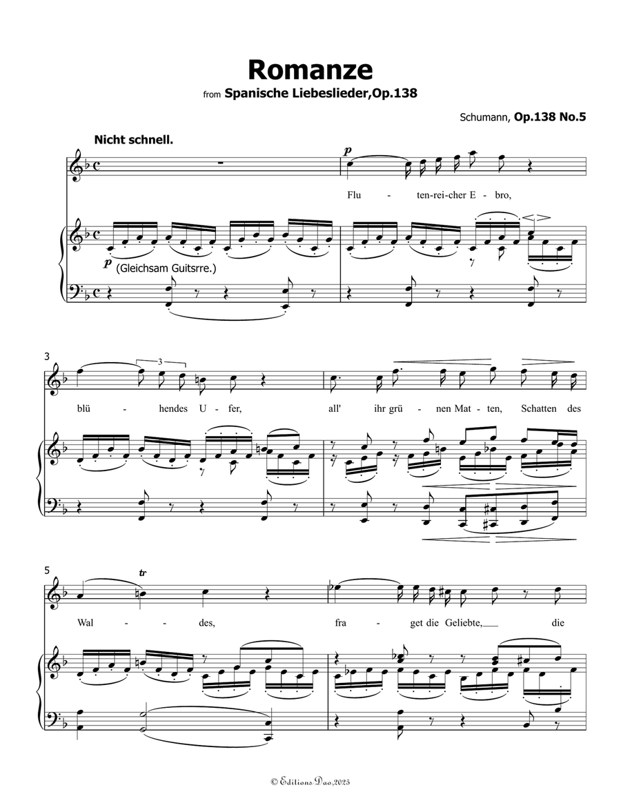 Romanze, Version III, by Schumann, Op.138 No.5, in F Major Piano, Vocal scores gallery preview page 3