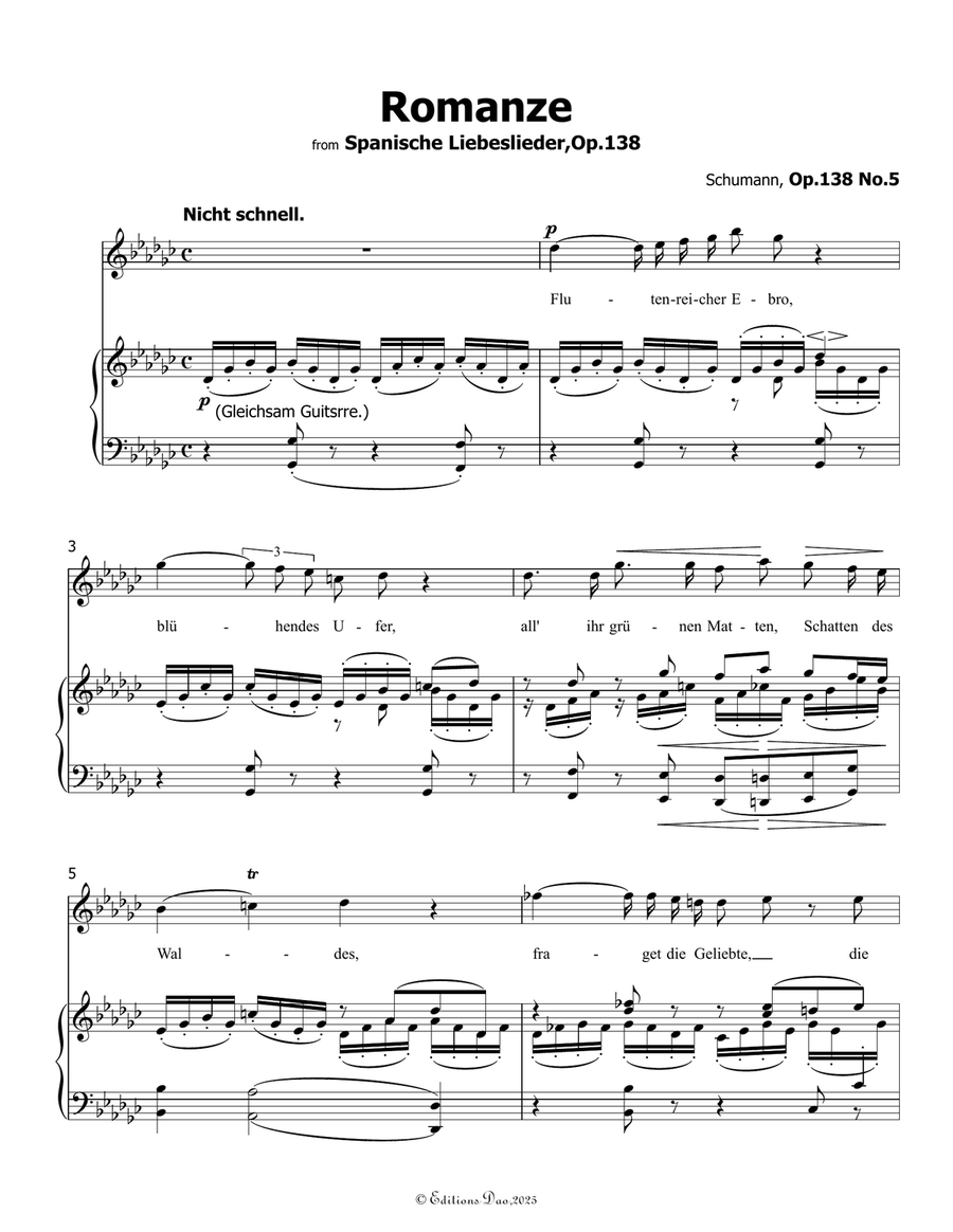 Romanze, Version III, by Schumann, Op.138 No.5, in G flat Major Piano, Vocal scores gallery preview page 3