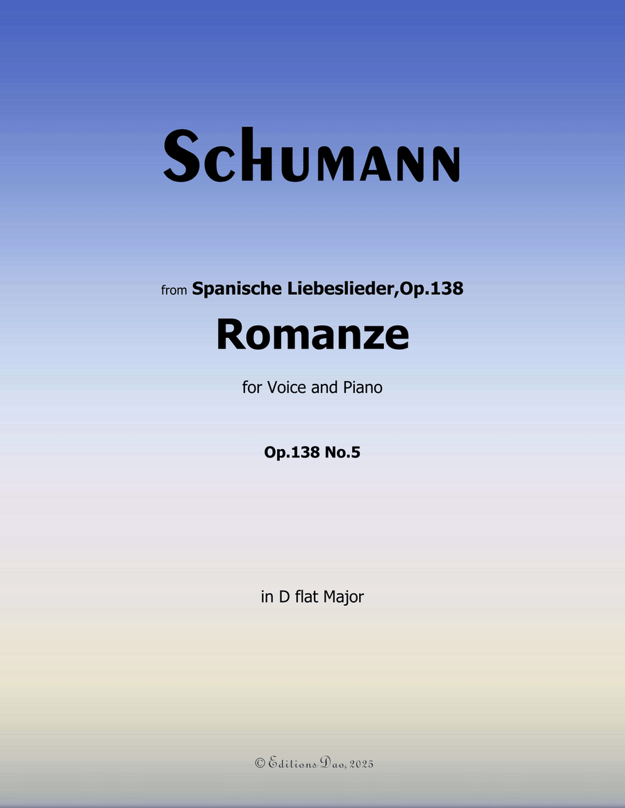 Romanze, Version III, by Schumann, Op.138 No.5, in D flat Major Piano, Vocal scores gallery preview page 1