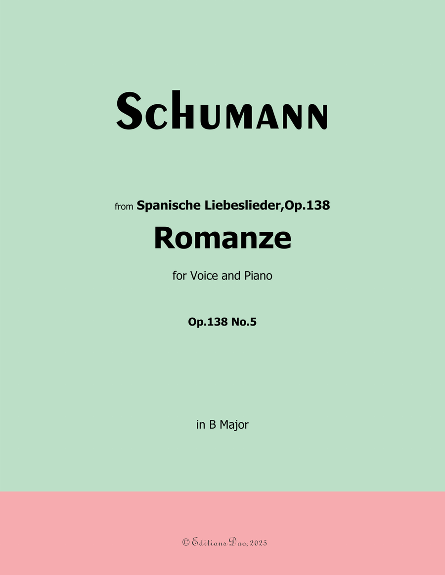 Romanze, Version III, by Schumann, Op.138 No.5, in B Major Piano, Vocal scores gallery preview page 1