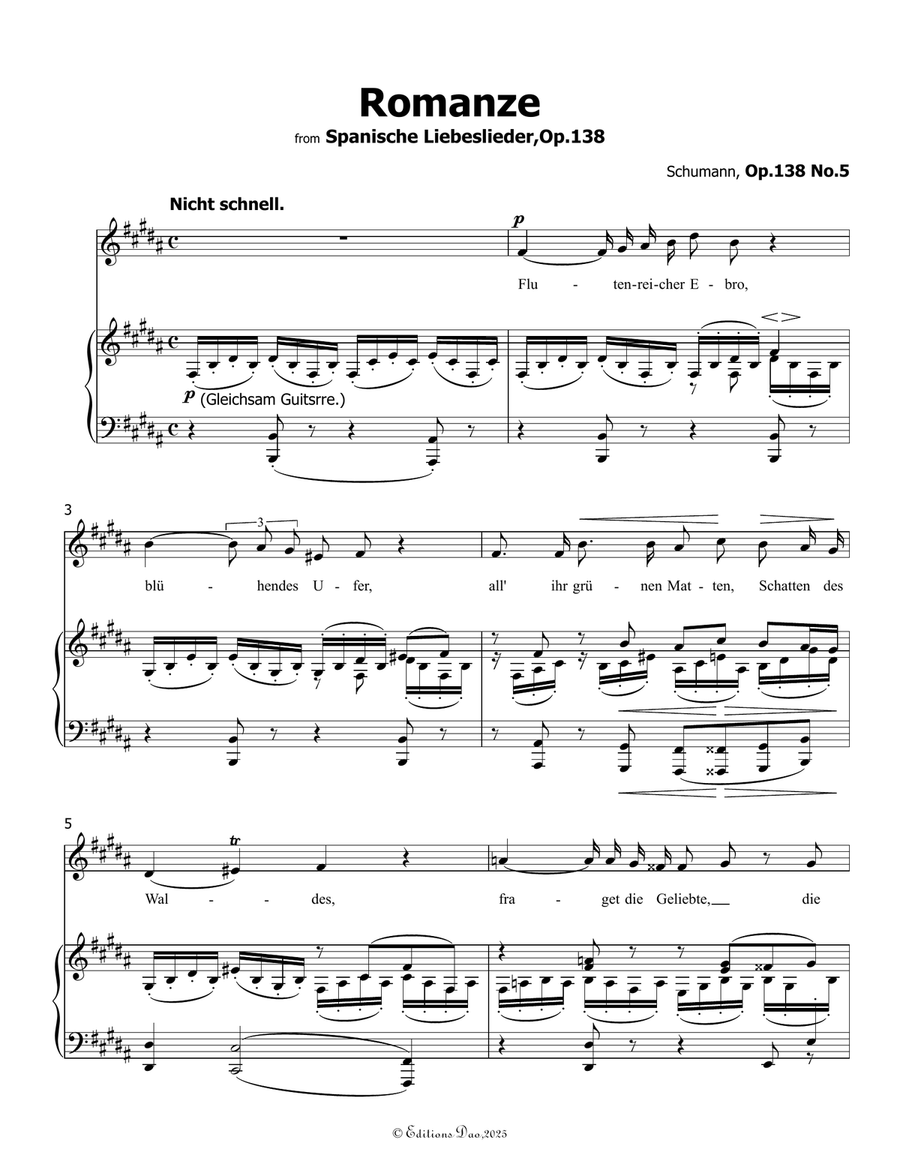 Romanze, Version III, by Schumann, Op.138 No.5, in B Major Piano, Vocal scores gallery preview page 3