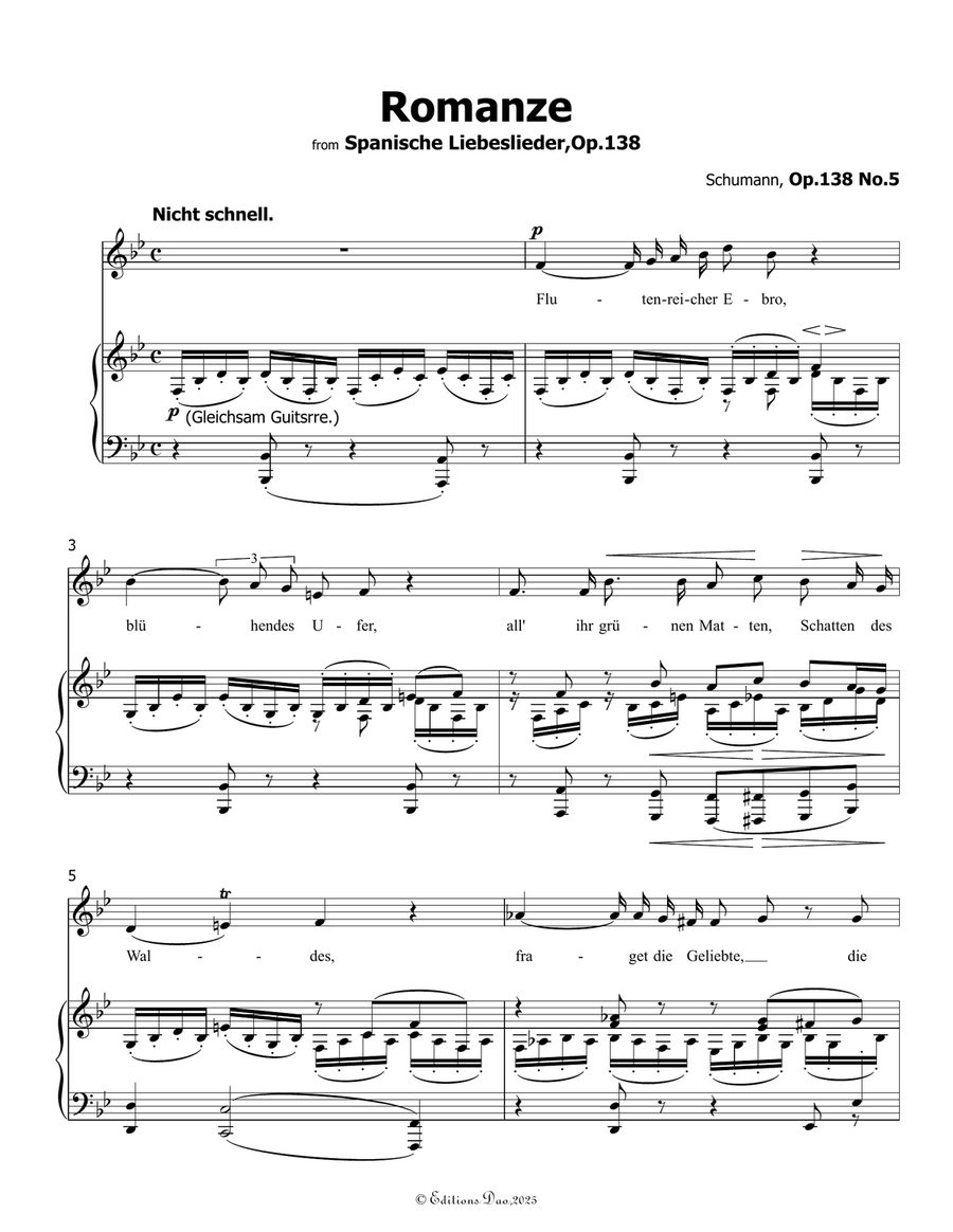 Romanze, Version III, by Schumann, Op.138 No.5, in B flat Major Piano, Vocal scores gallery preview page 3