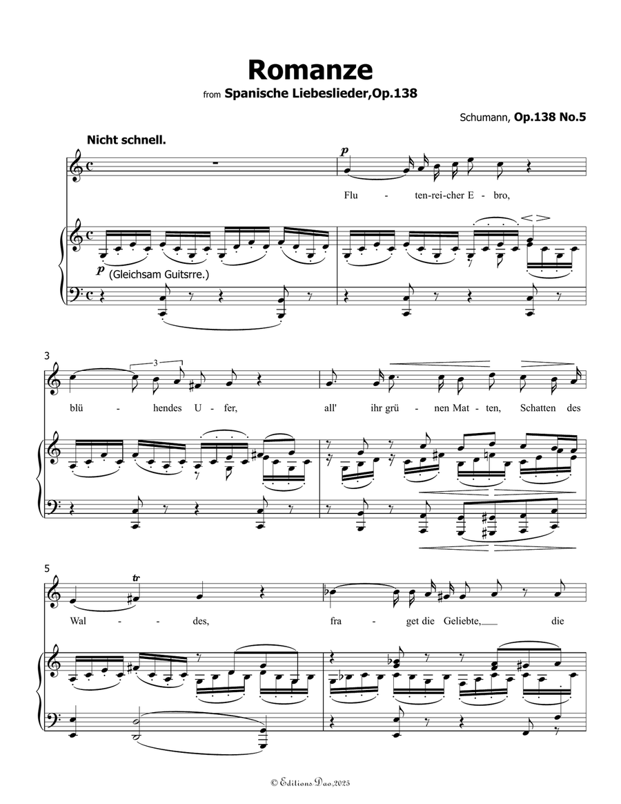 Romanze, Version III, by Schumann, Op.138 No.5, in C Major Piano, Vocal scores gallery preview page 3