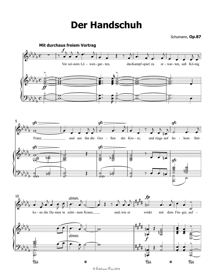 Der Handschuh, by Schumann, Op.87, in D flat Major Piano, Vocal scores gallery preview page 3