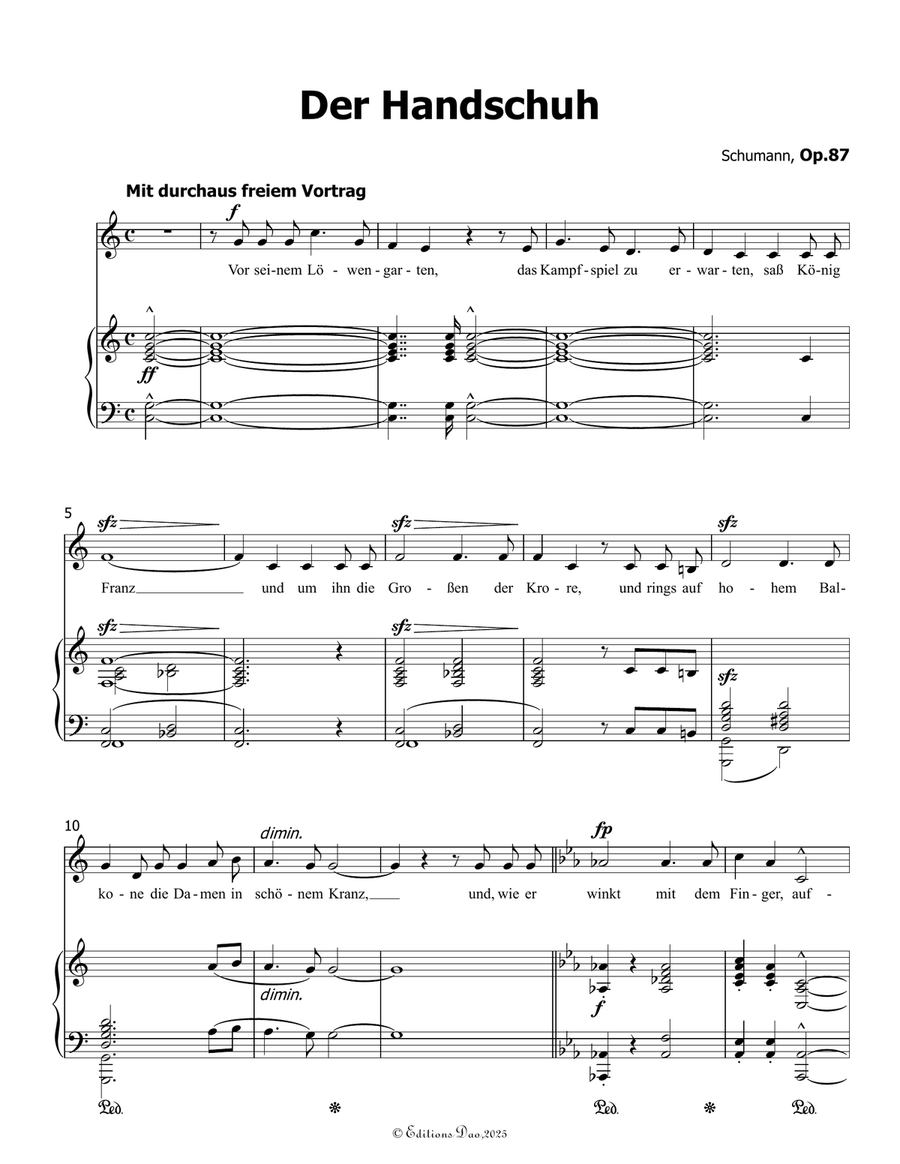 Der Handschuh, by Schumann, Op.87, in C Major Piano, Vocal scores gallery preview page 3