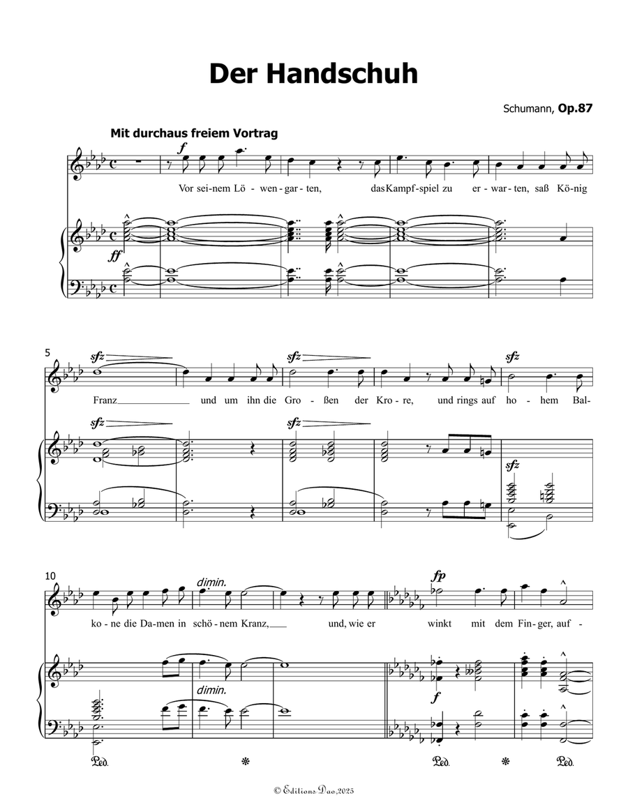 Der Handschuh, by Schumann, Op.87, in A flat Major Piano, Vocal scores gallery preview page 3
