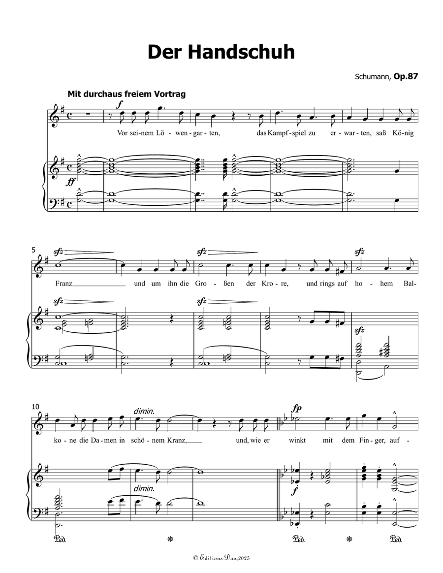 Der Handschuh, by Schumann, Op.87, in G Major Piano, Vocal scores gallery preview page 3