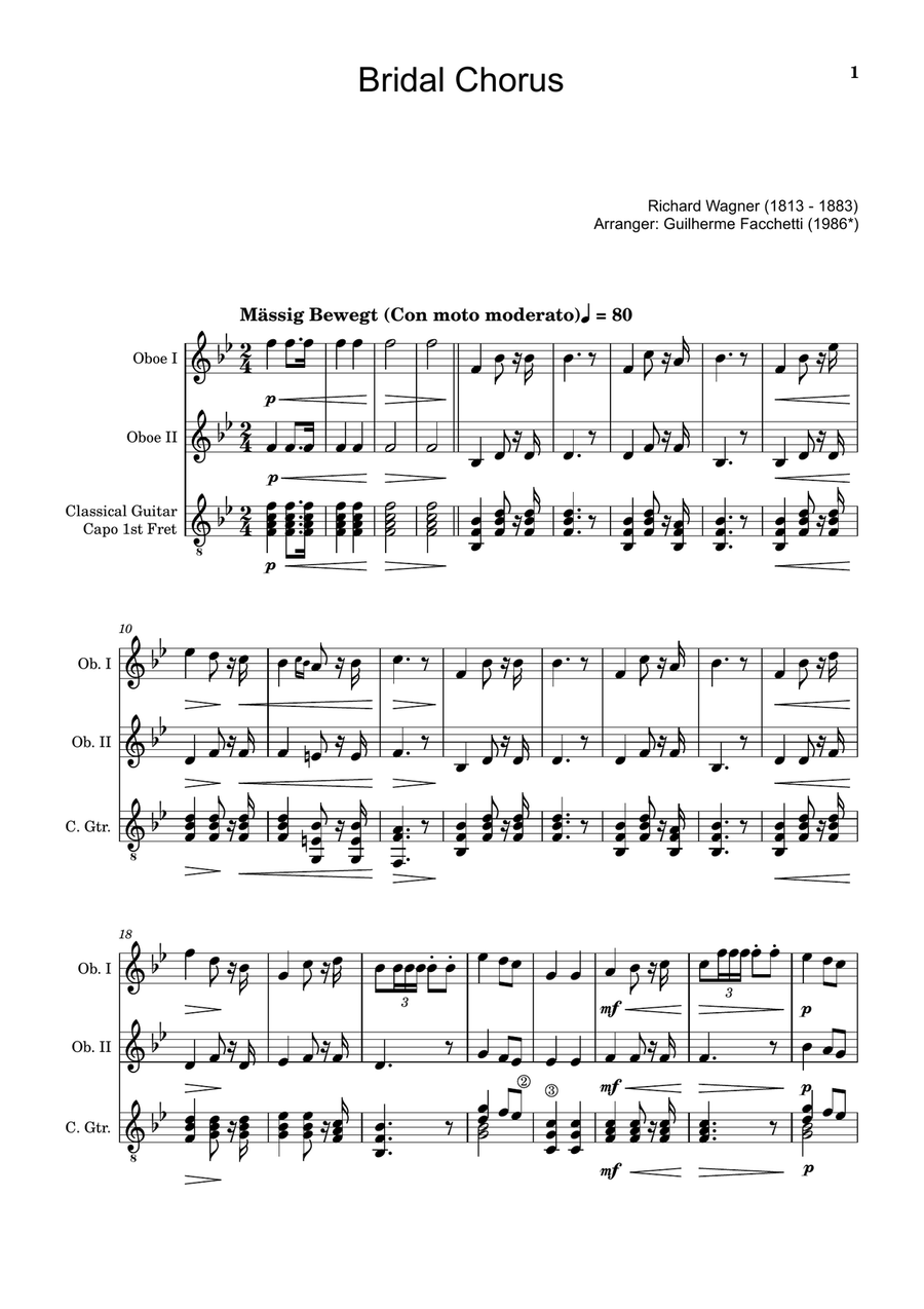 Bridal Chorus. R. Wagner - Oboe Duet and Guitar. Score and Parts. Small Ensemble scores gallery preview page 1