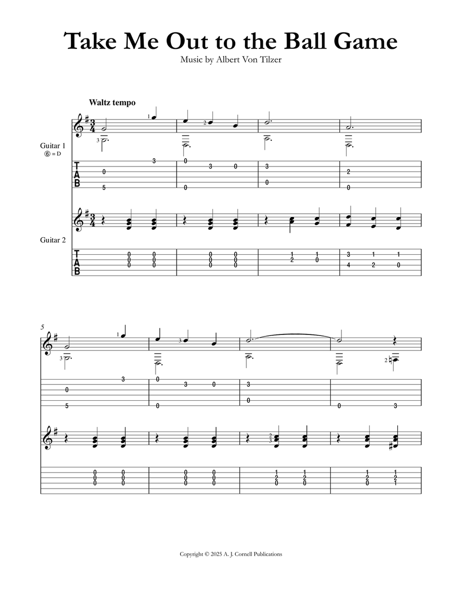 Take Me Out to the Ball Game Acoustic Guitar scores gallery preview page 1