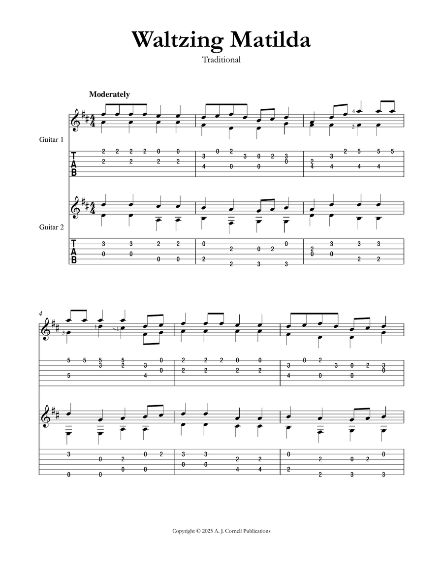 Waltzing Matilda Waltzing Matilda Acoustic Guitar scores gallery preview page 1