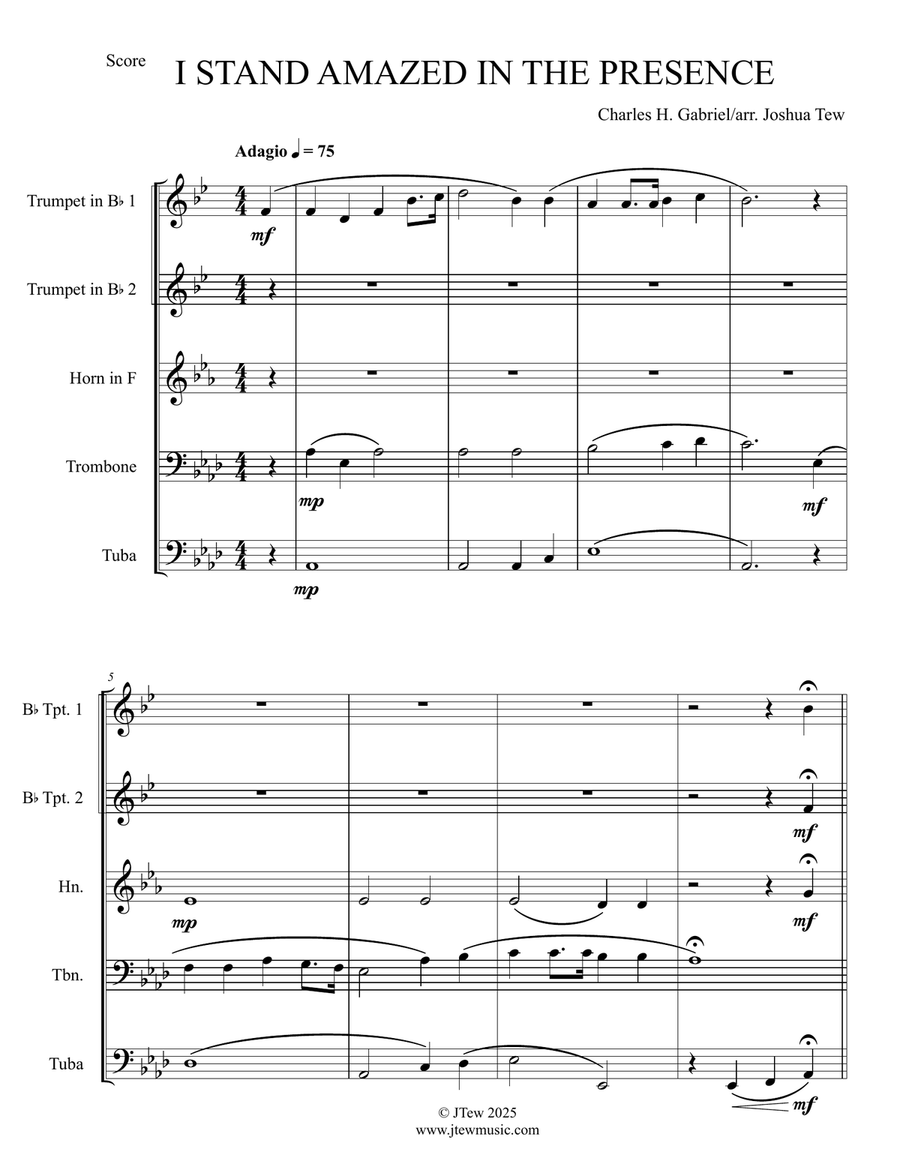 I Stand Amazed in the Presence Brass Quintet scores gallery preview page 1
