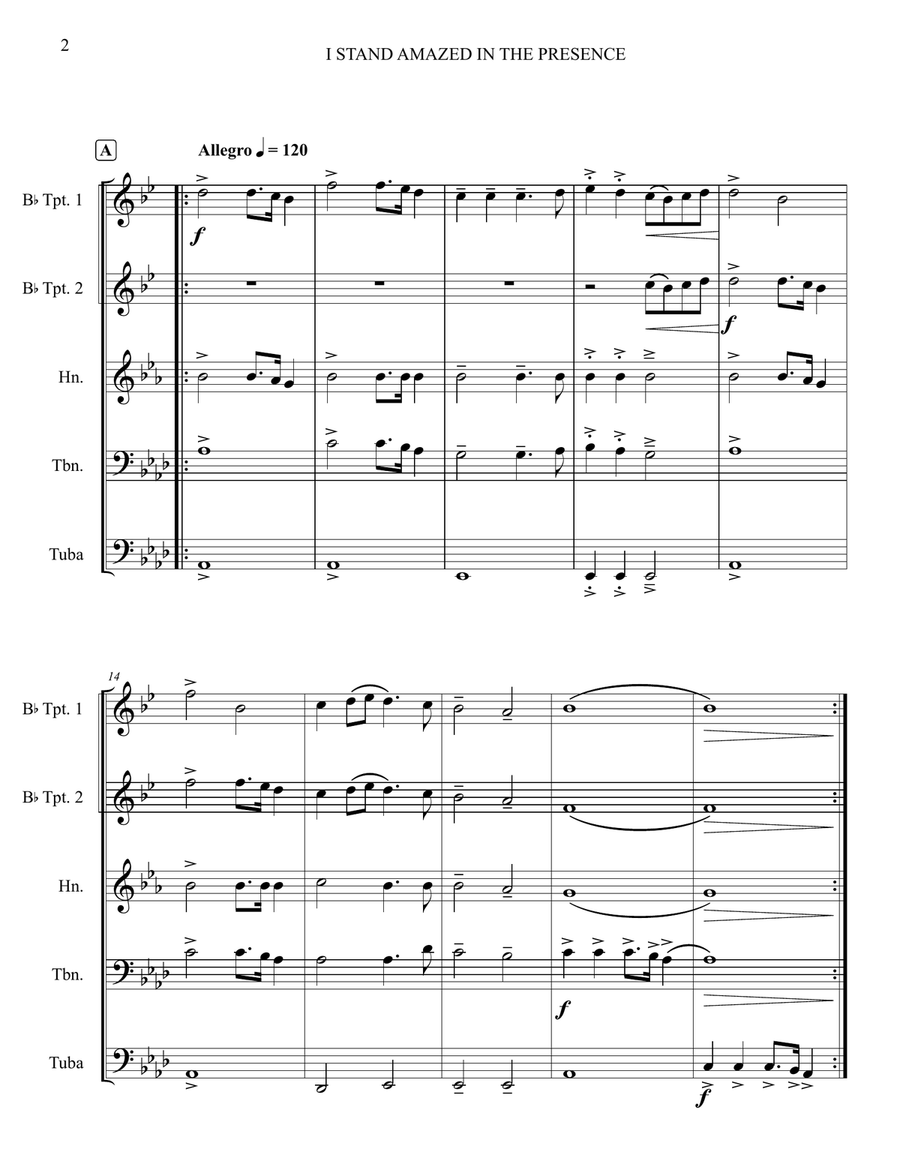 I Stand Amazed in the Presence Brass Quintet scores gallery preview page 2