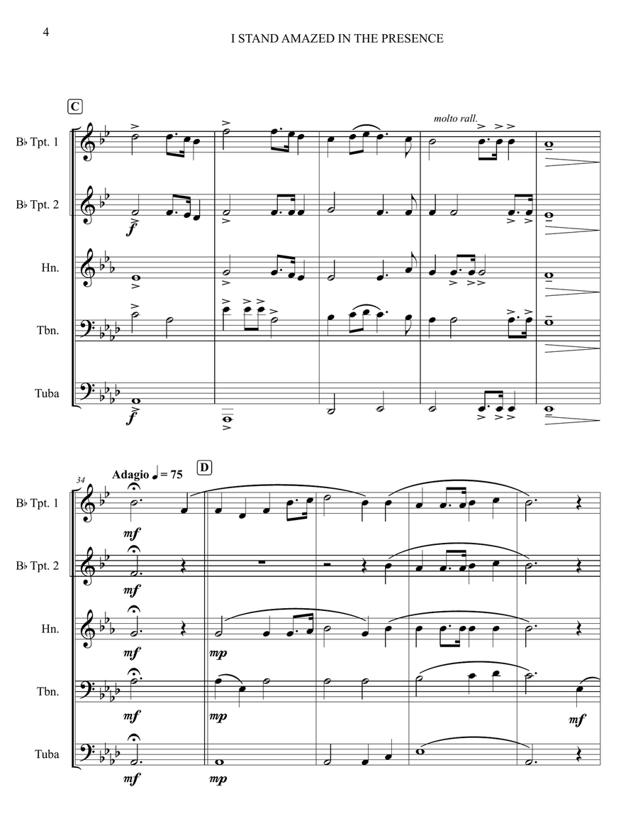 I Stand Amazed in the Presence Brass Quintet scores gallery preview page 4