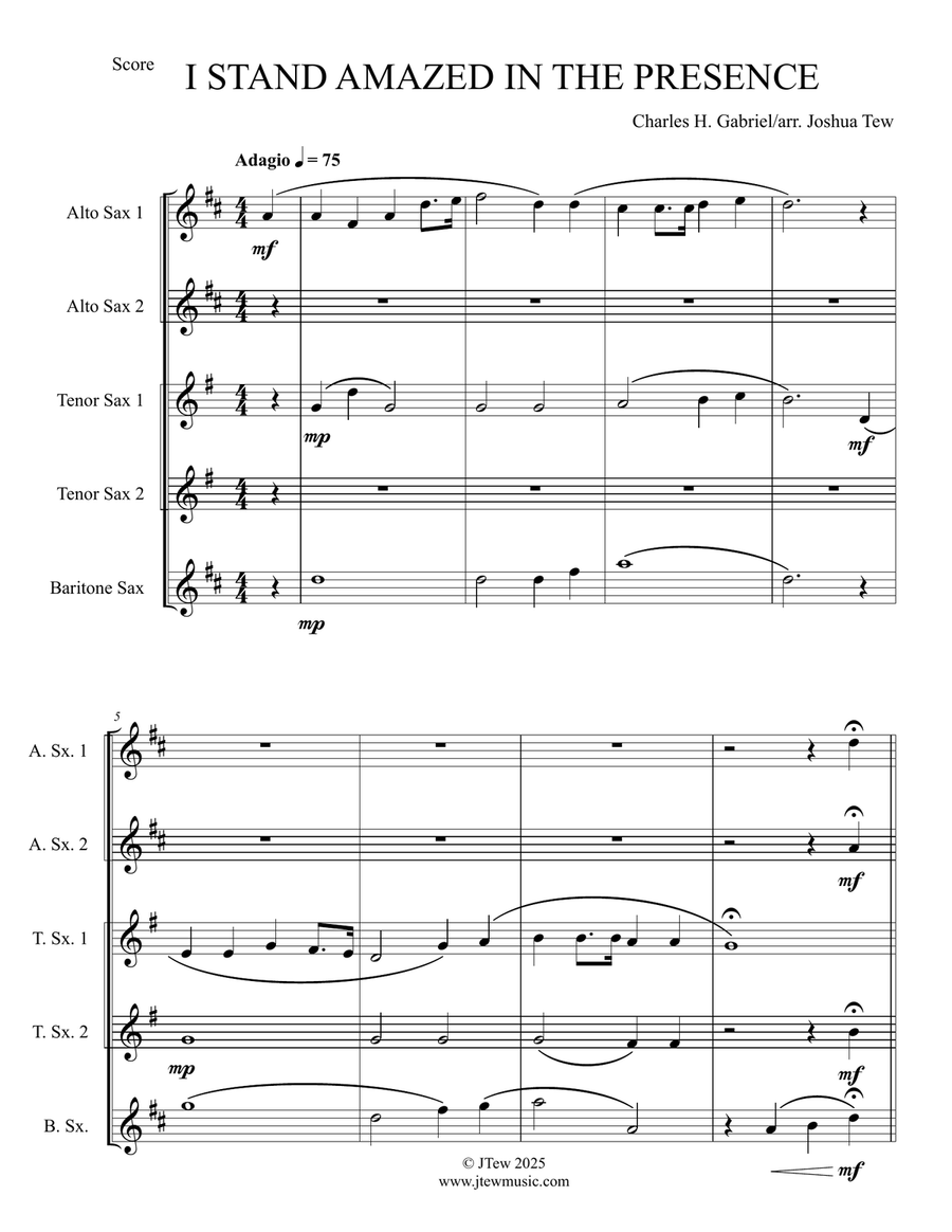 I Stand Amazed in the Presence Saxophone Quintet scores gallery preview page 1