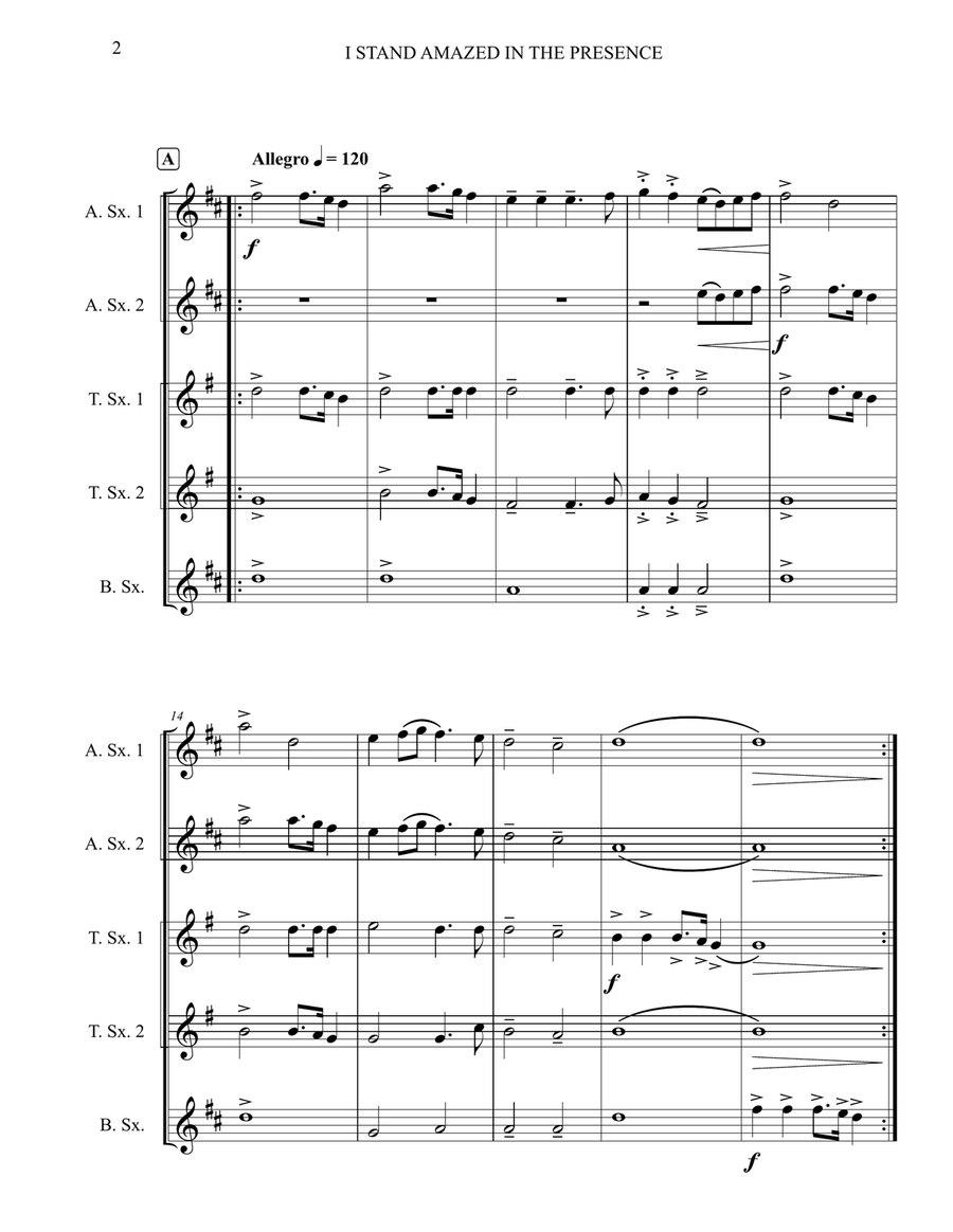 I Stand Amazed in the Presence Saxophone Quintet scores gallery preview page 2