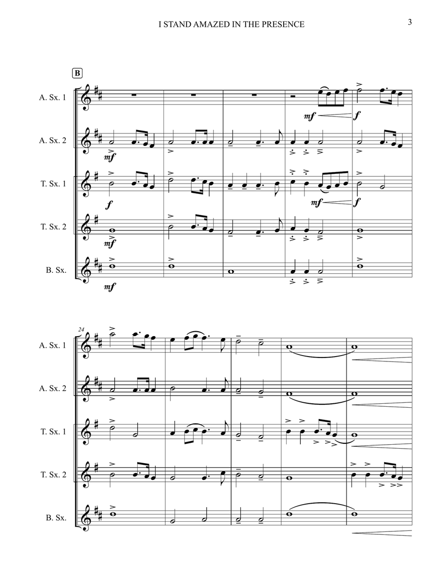 I Stand Amazed in the Presence Saxophone Quintet scores gallery preview page 3