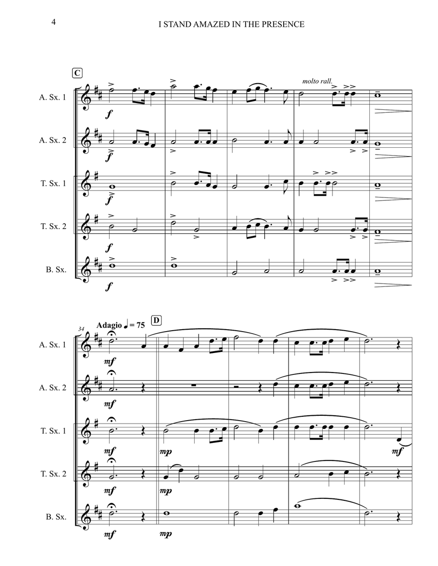 I Stand Amazed in the Presence Saxophone Quintet scores gallery preview page 4