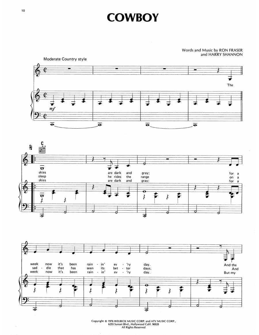 Cowboy Cowboy Piano, Vocal, Guitar scores gallery preview page 1