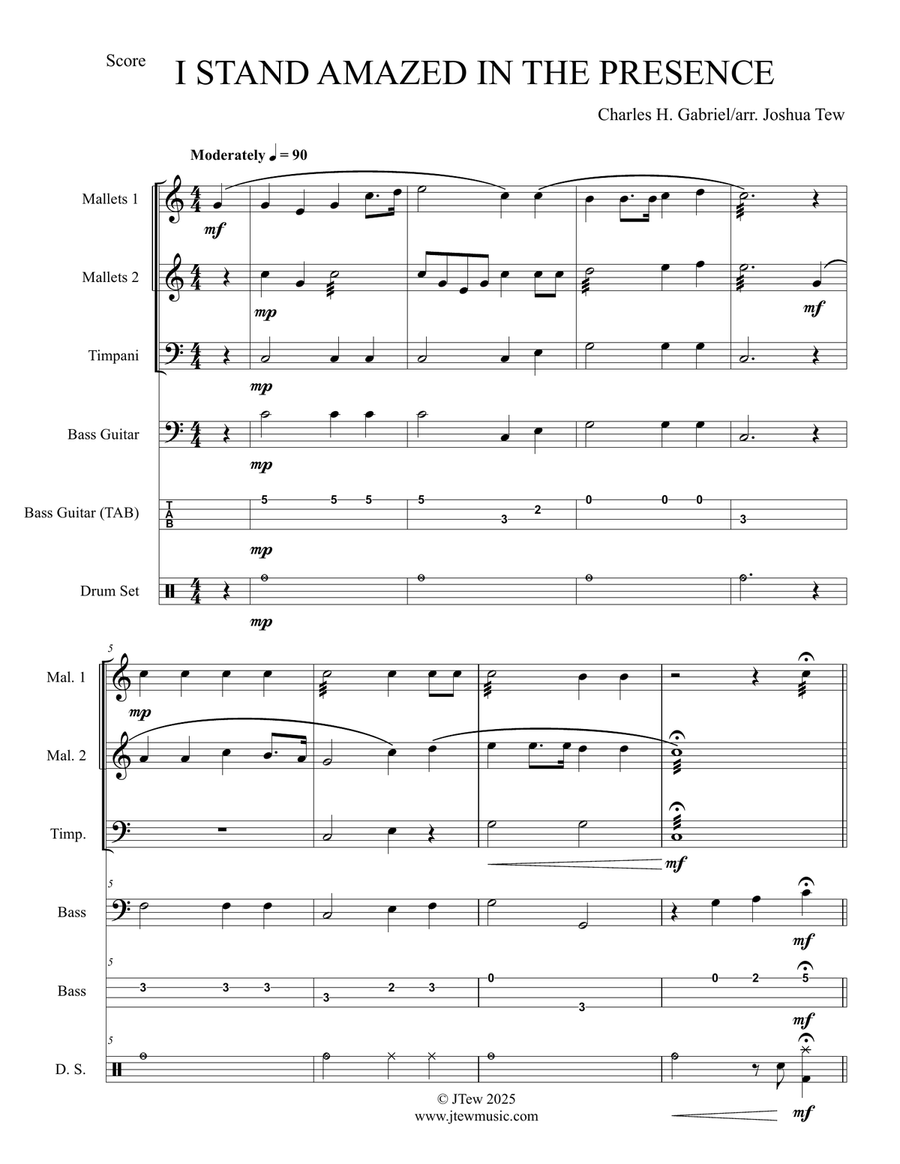 I Stand Amazed in the Presence Percussion Ensemble scores gallery preview page 1