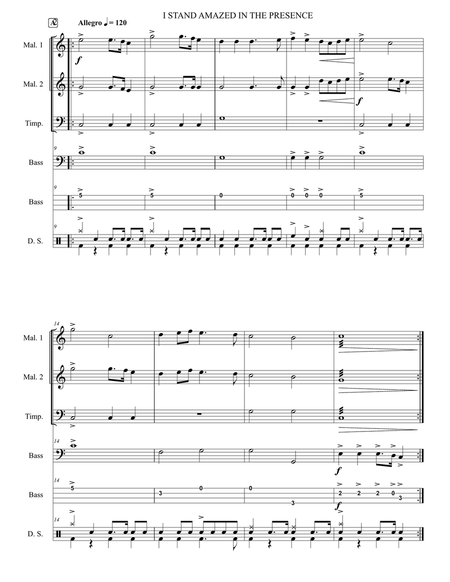 I Stand Amazed in the Presence Percussion Ensemble scores gallery preview page 2