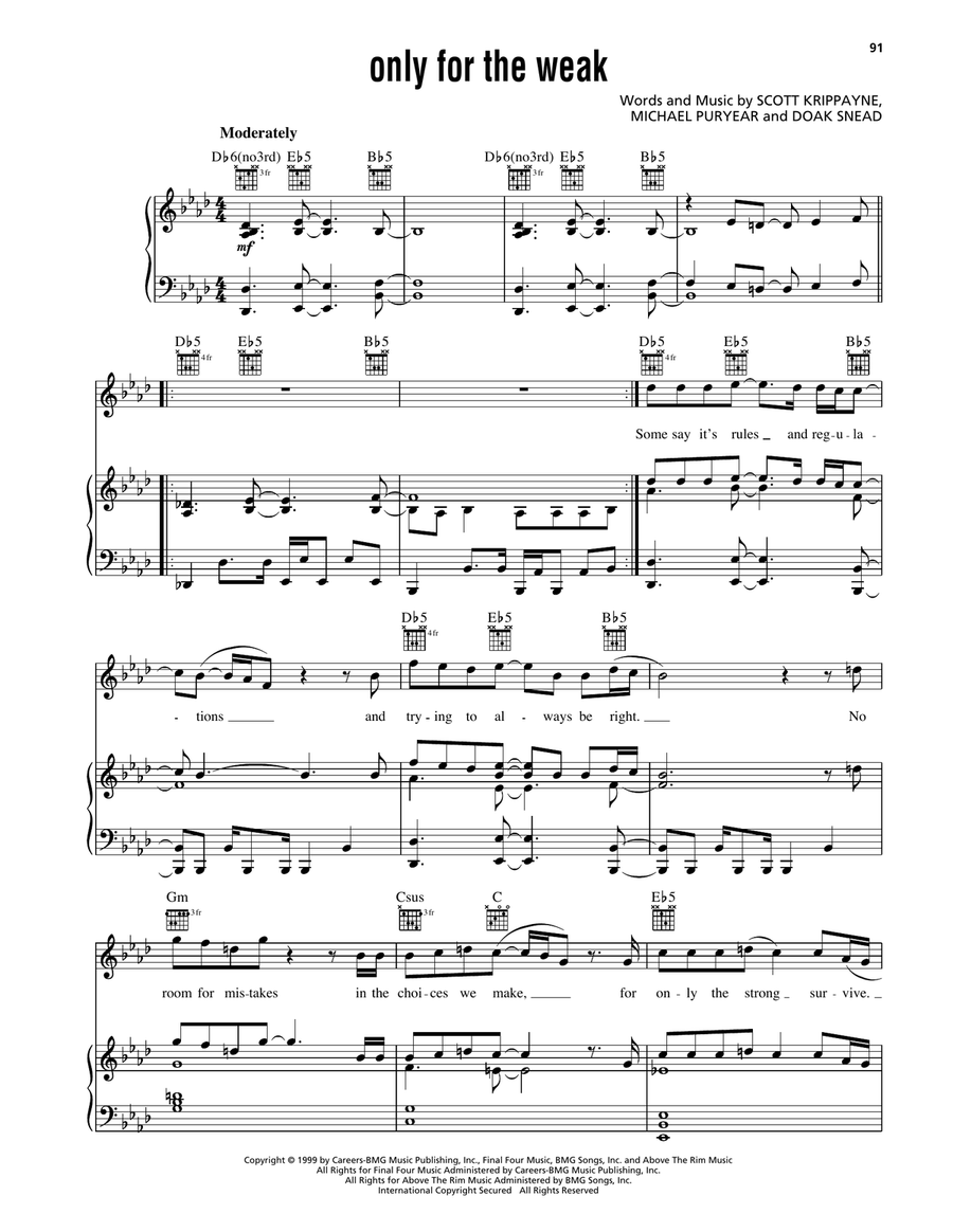 Only For The Weak Only For The Weak Piano, Vocal, Guitar scores gallery preview page 1