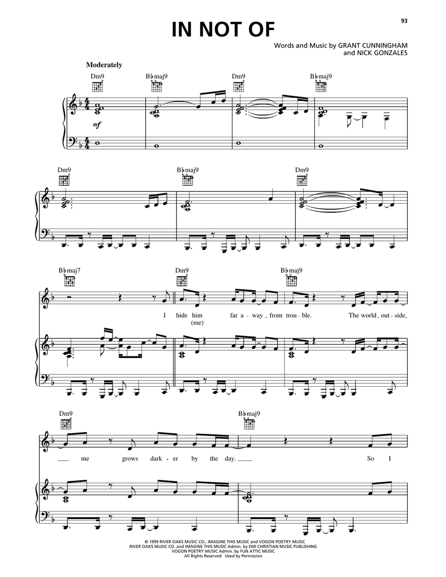 In Not Of In Not Of Piano, Vocal, Guitar scores gallery preview page 1