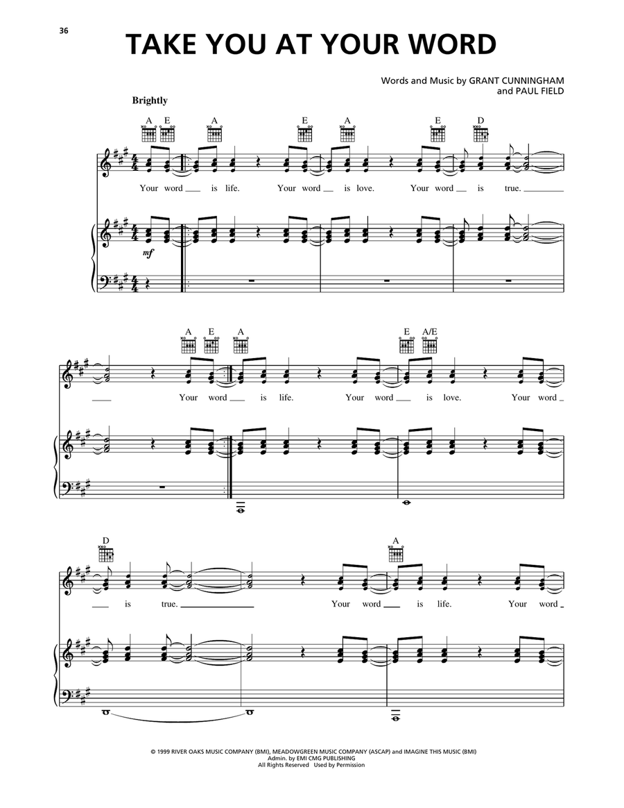 Take You At Your Word Take You At Your Word Piano, Vocal, Guitar scores gallery preview page 1