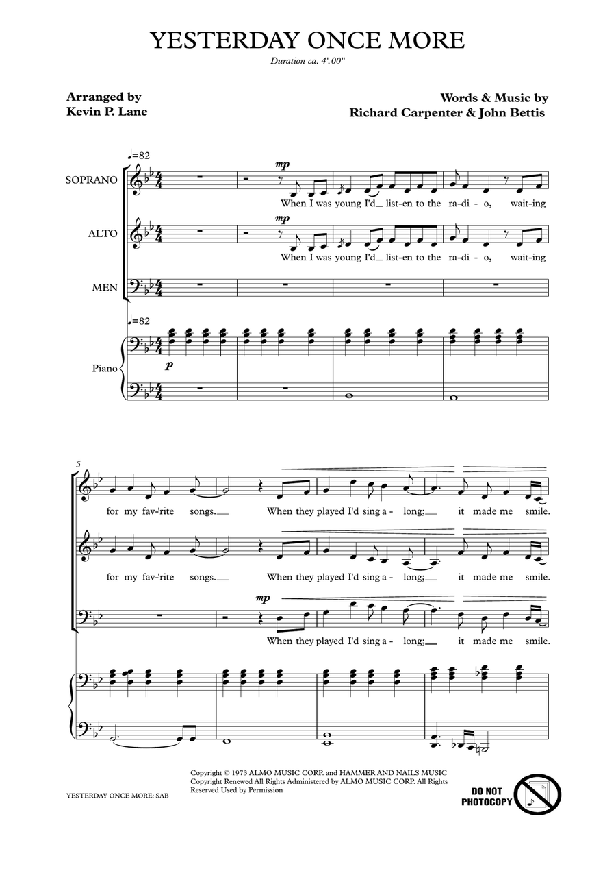 Yesterday Once More Yesterday Once More 3-Part scores gallery preview page 1