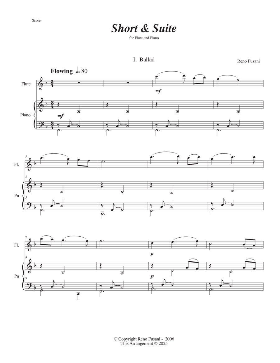 Short & Suite for flute and piano Flute scores gallery preview page 1
