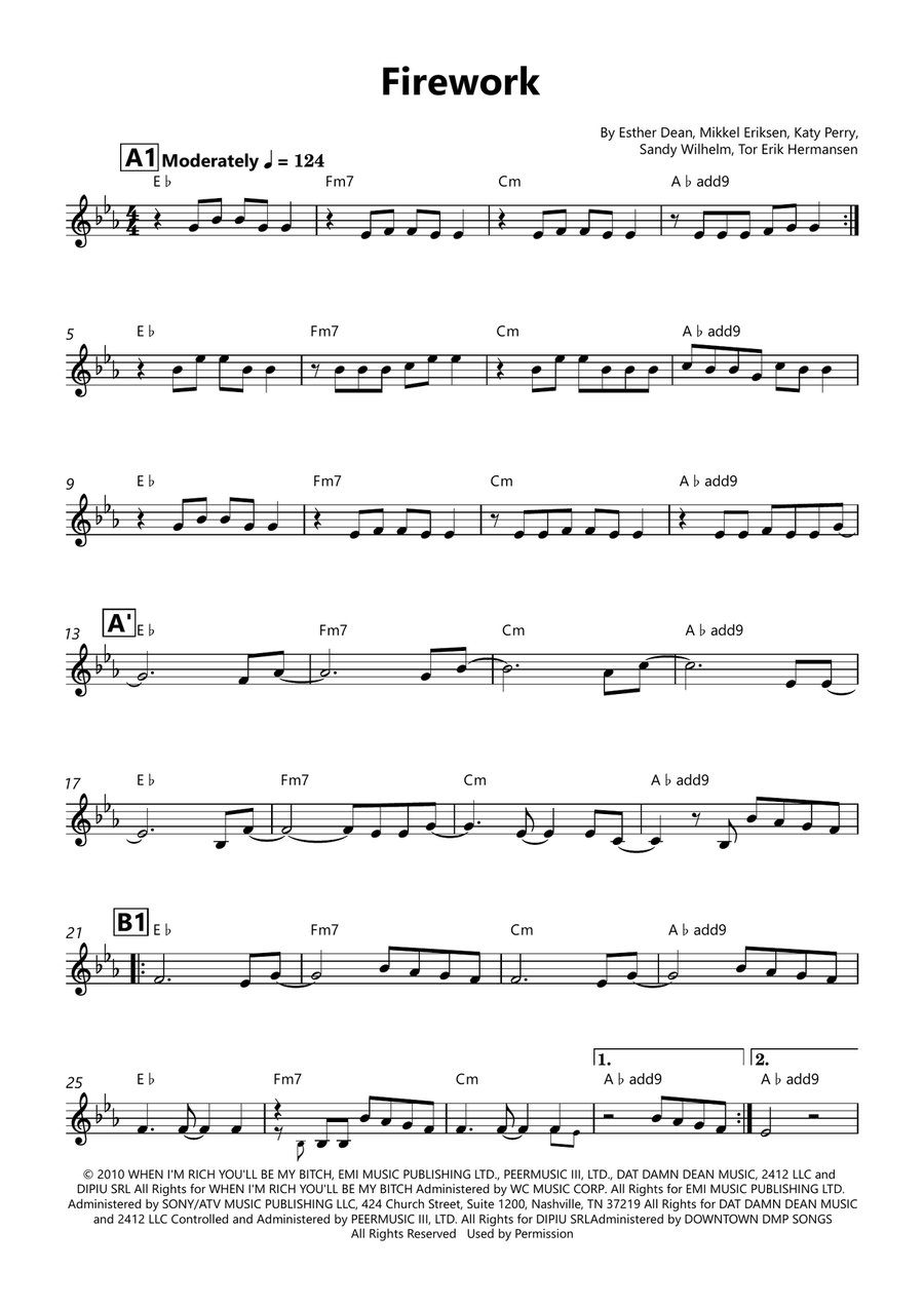 Firework Firework Horn Solo scores gallery preview page 1