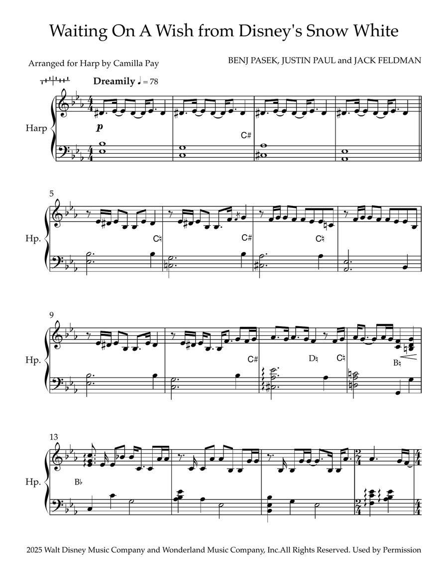 Waiting On A Wish Pedal Harp scores gallery preview page 1