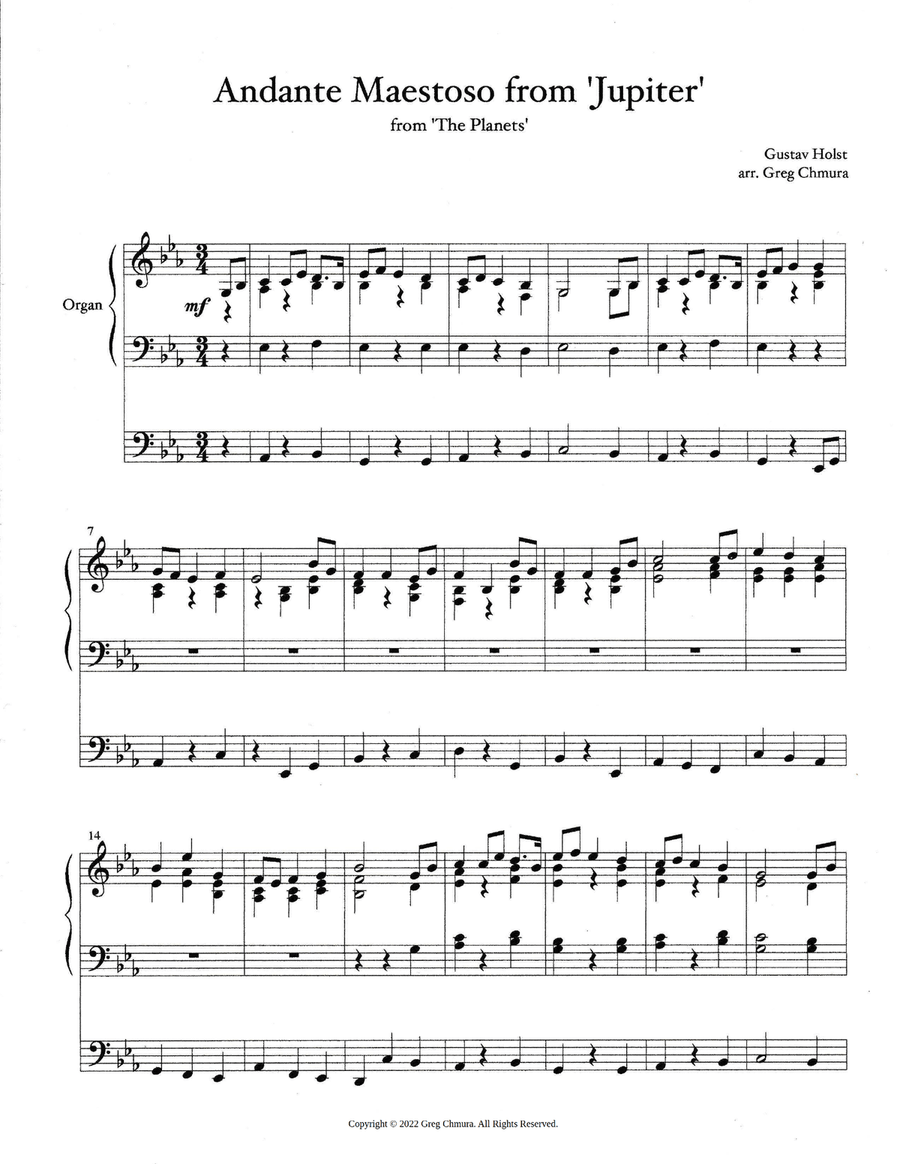 Andante Maestoso from 'Jupiter' Organ Solo scores gallery preview page 1