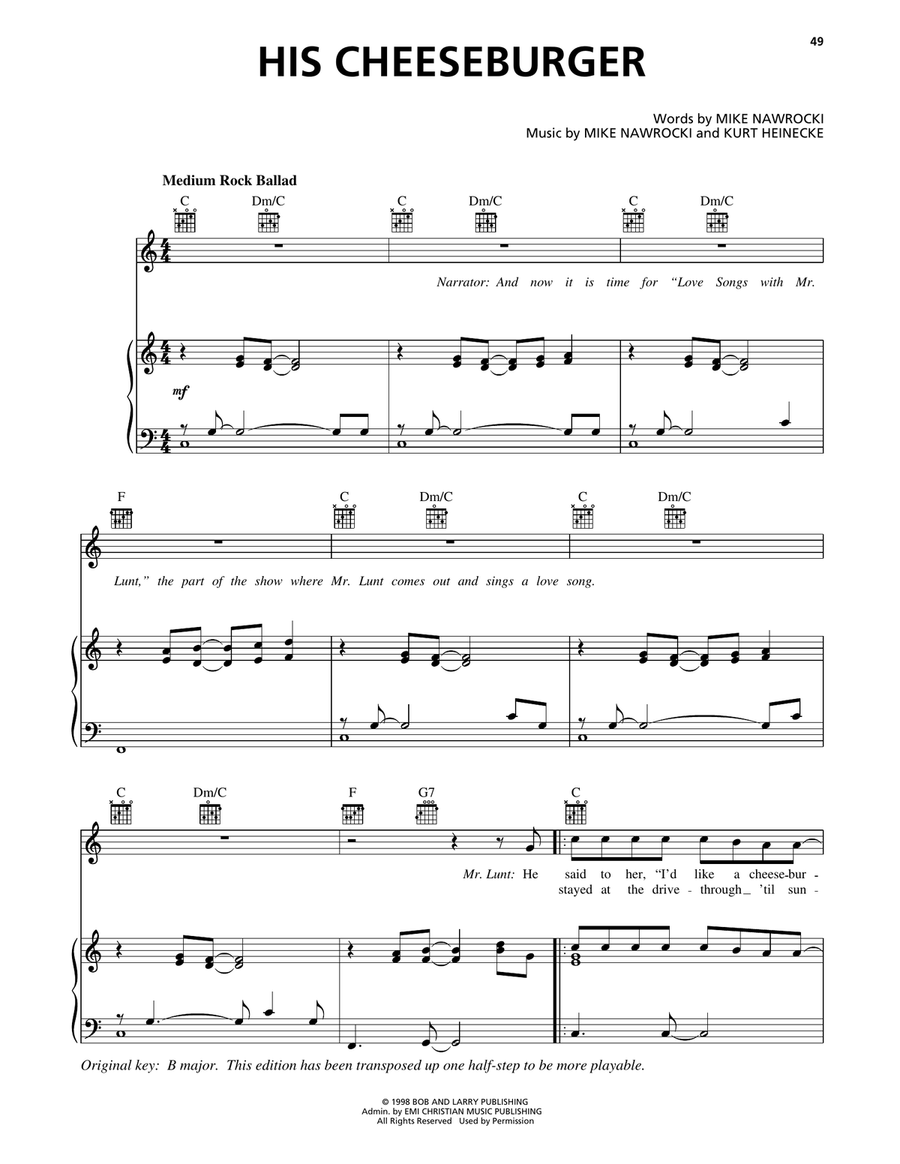 His Cheeseburger His Cheeseburger Piano, Vocal, Guitar scores gallery preview page 1