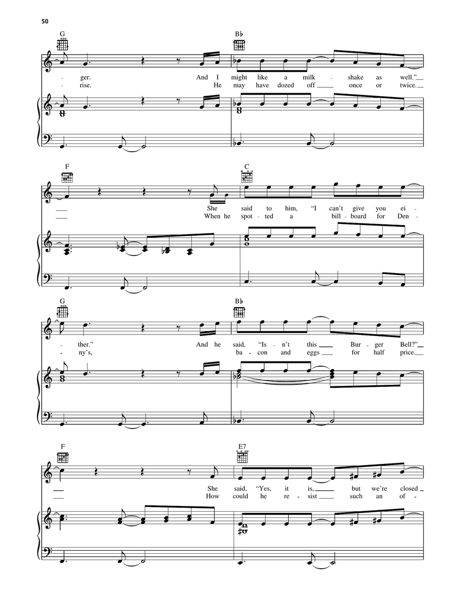His Cheeseburger His Cheeseburger Piano, Vocal, Guitar scores gallery preview page 2