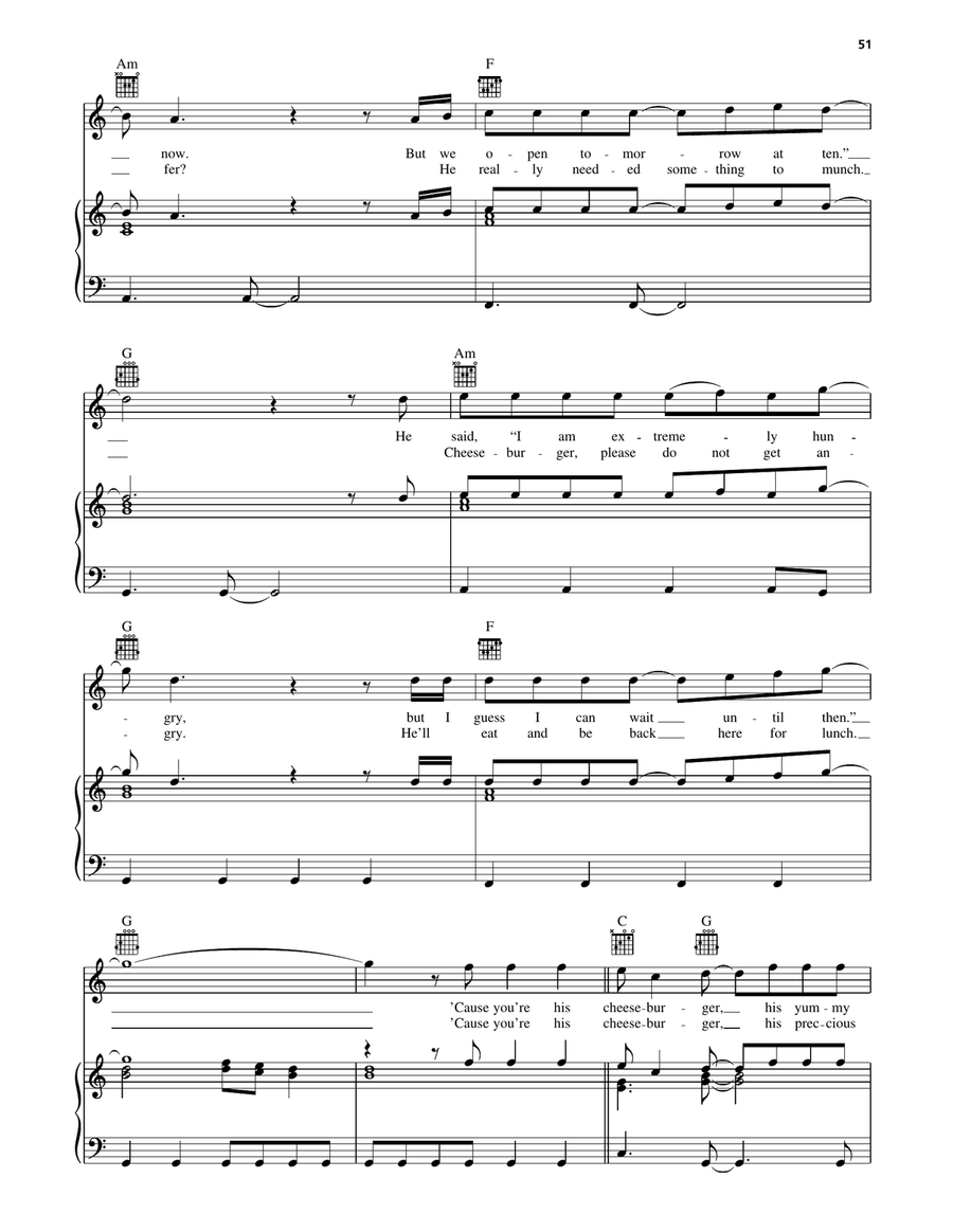His Cheeseburger His Cheeseburger Piano, Vocal, Guitar scores gallery preview page 3