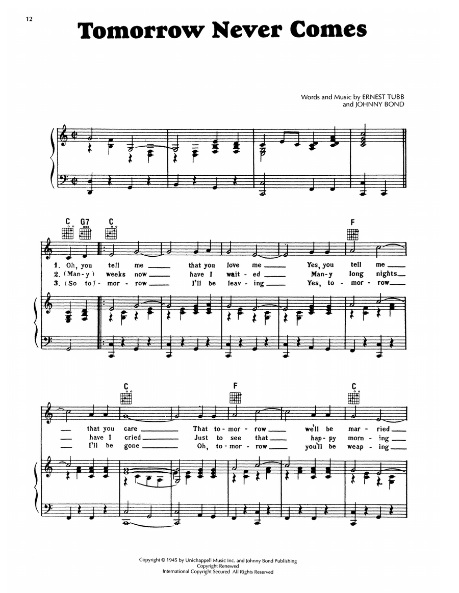 Tomorrow Never Comes Tomorrow Never Comes Piano, Vocal, Guitar scores gallery preview page 1