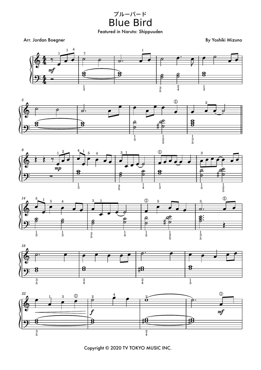Ikimono Gakari's Blue Bird Easy Piano scores gallery preview page 1
