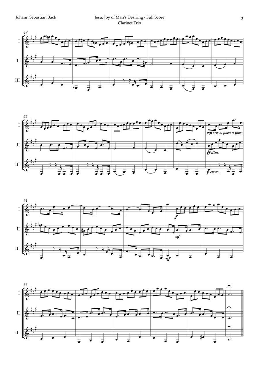 Jesu, Joy of Man's Desiring by Bach for Clarinet Trio Clarinet Trio scores gallery preview page 3