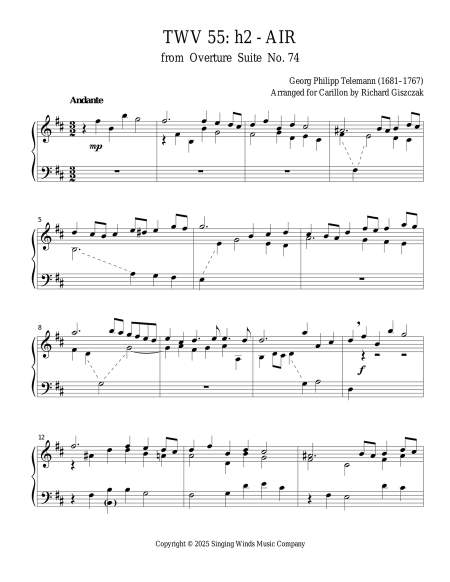 TWV 55: h2 - Air (OS 74) TWV 55: h2 - Air (OS 74) Chamber Music scores gallery preview page 1