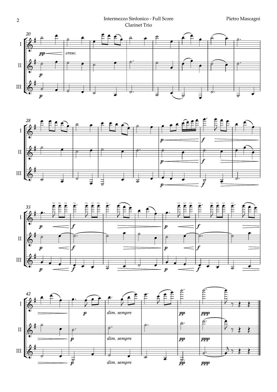 Intermezzo Sinfonico by Pietro Mascagni for Clarinet Trio Clarinet Trio scores gallery preview page 2