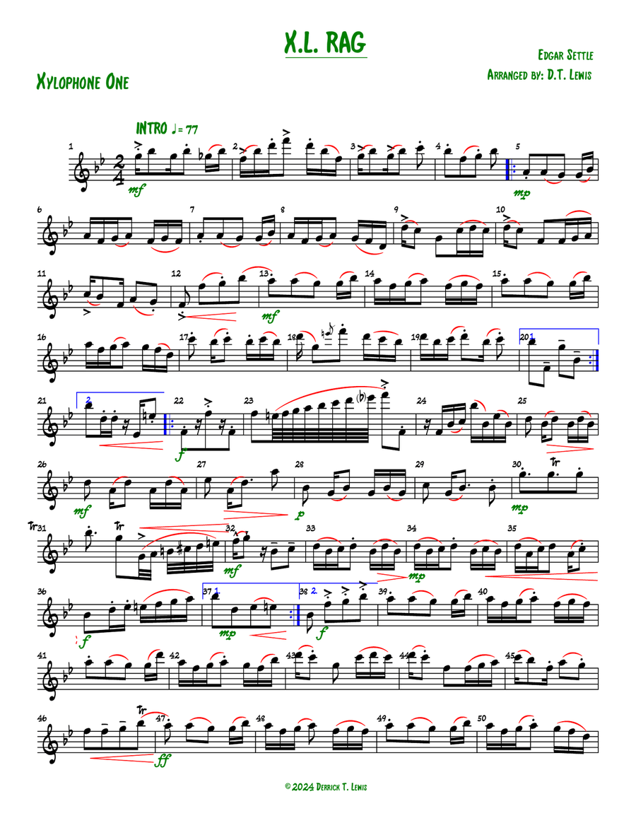 X.L. Rag (XL Rag) X.L. Rag (XL Rag) Percussion Ensemble scores gallery preview page 1