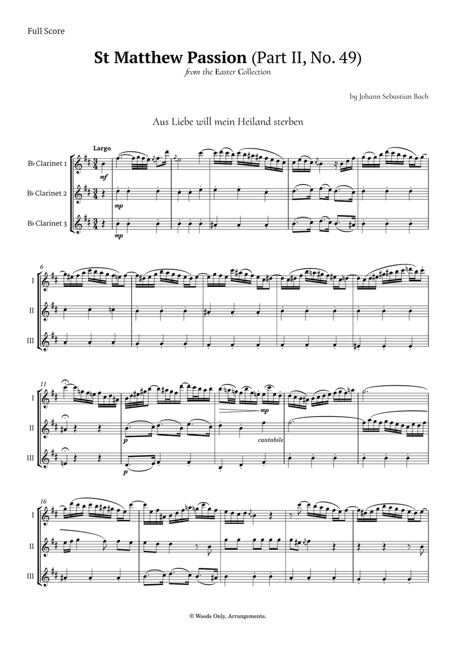 Aus Liebe will mein Heiland sterben by Bach for Clarinet Trio Clarinet Trio scores gallery preview page 1