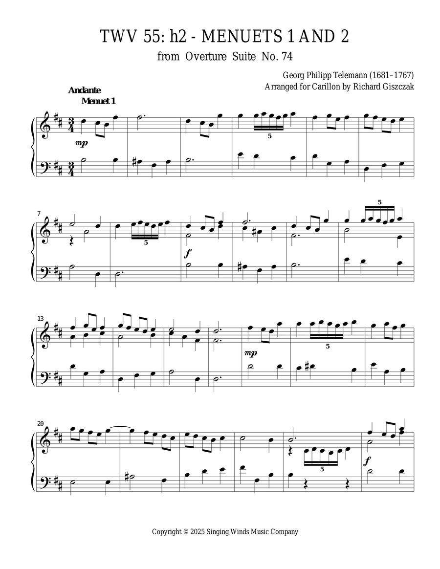 TWV 55: h2 - Menuets 1 and 2 (OS 74) Chamber Music scores gallery preview page 1