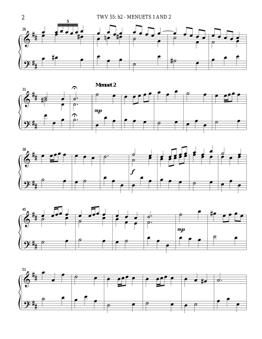 TWV 55: h2 - Menuets 1 and 2 (OS 74) Chamber Music scores gallery preview page 2