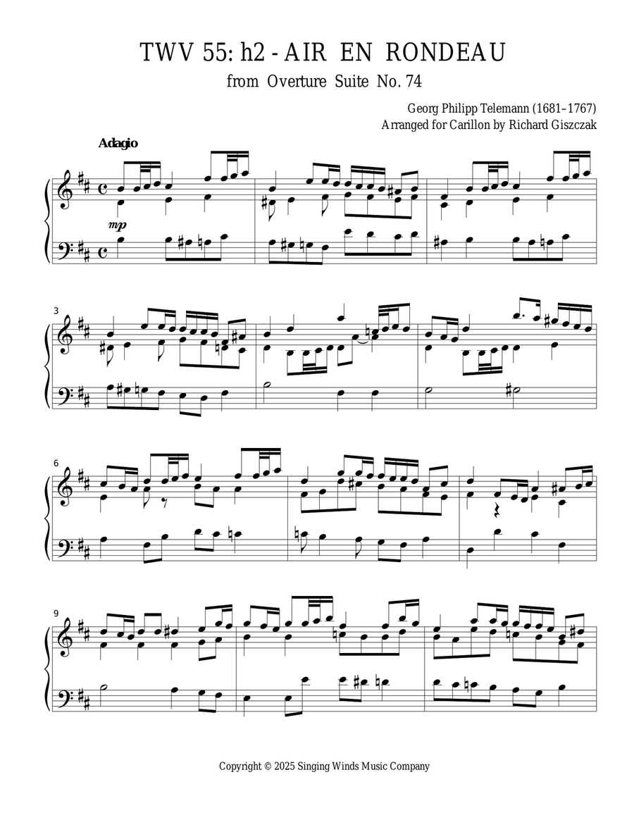 TWV 55: h2 - Air en Rondeau (OS 74) Chamber Music scores gallery preview page 1