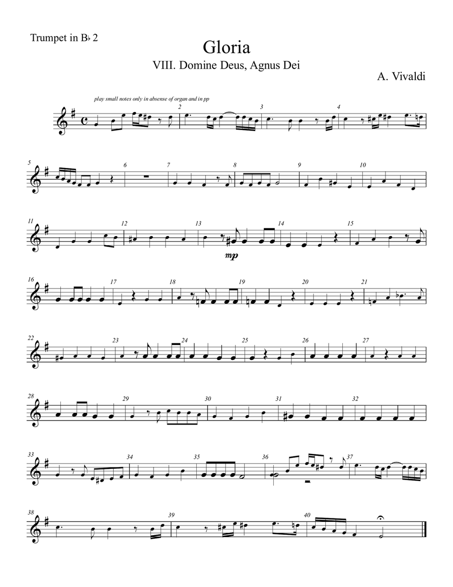 A. Vivaldi - 'Domine Deus', VIII mvt. from 'Gloria in D major', RV 589, arr. for Brass Quintet Brass Quintet scores gallery preview page 3