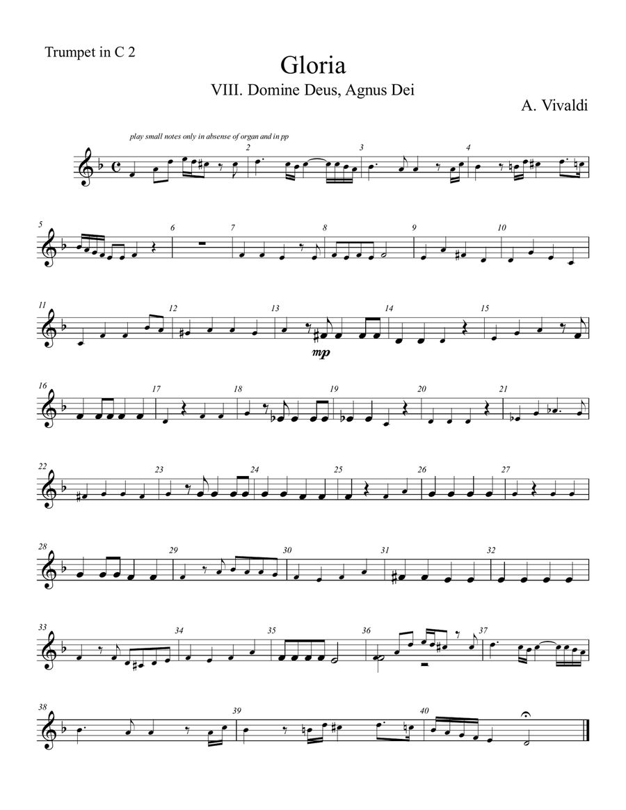 A. Vivaldi - 'Domine Deus', VIII mvt. from 'Gloria in D major', RV 589, arr. for Brass Quintet Brass Quintet scores gallery preview page 4